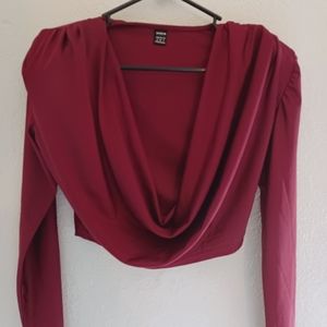 Shein Maroon long-sleeved crop Top size S